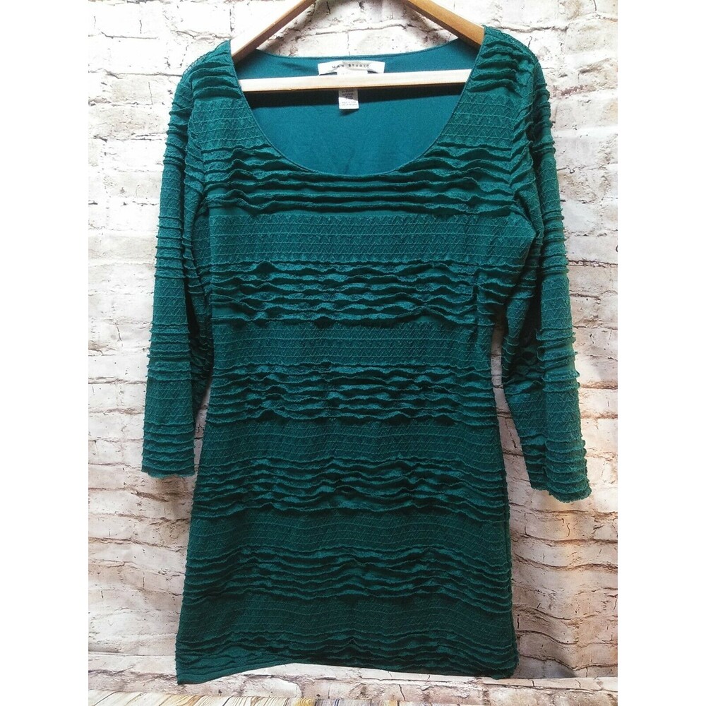 Max Studio Bodycon Dress Size XL Emerald Green Ruffled Layers Fitted Stretchy